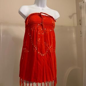 Orange tassel bikini swim coverup dress